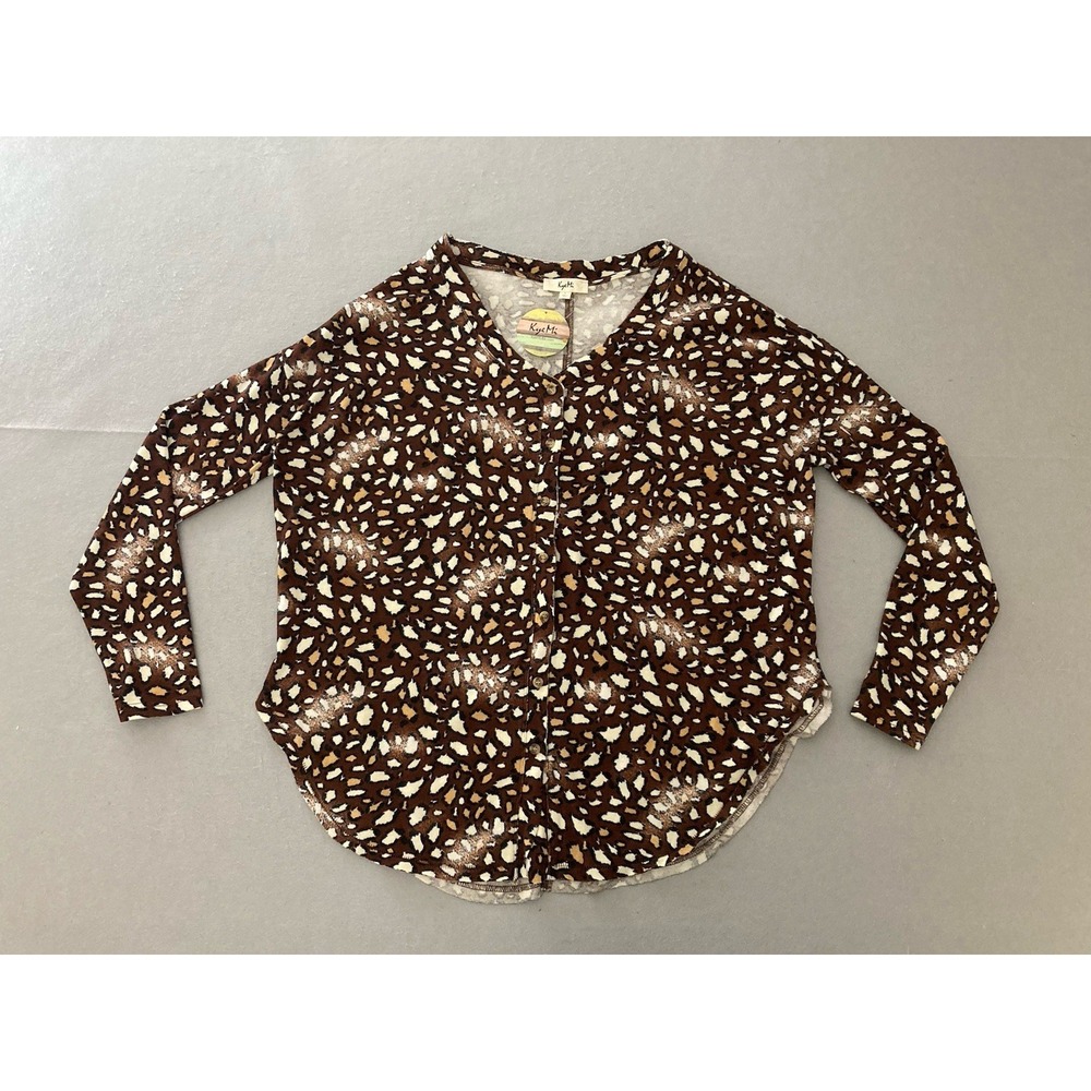 Kye Mi Leopard Animal Print Cardigan Brown Tan White Knit NWT - Women's Large